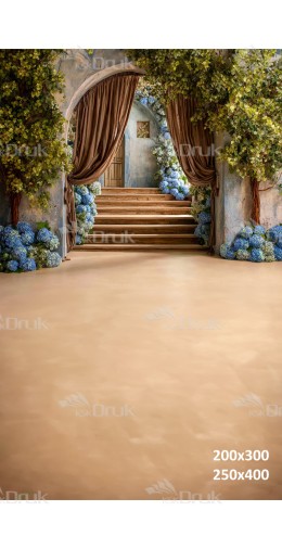 Tło fotograficzne „Kamienna arkada z hortensjami” | E_792